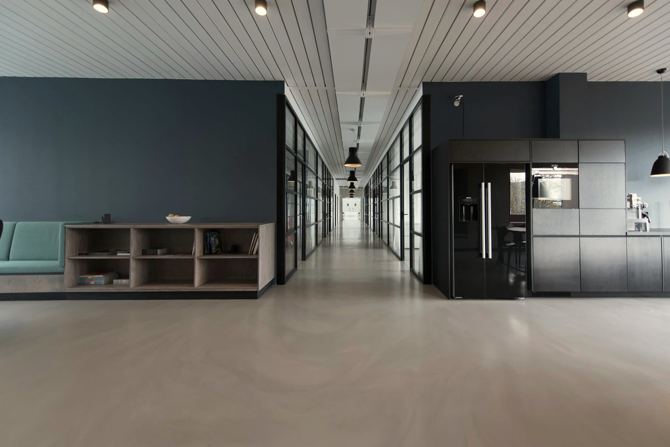 A quiet office corridor
